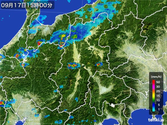長野県の雨雲レーダー(2016年09月17日)