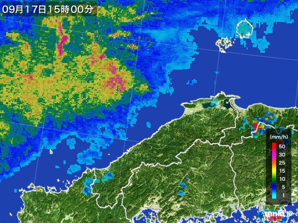 島根県の雨雲レーダー(2016年09月17日)