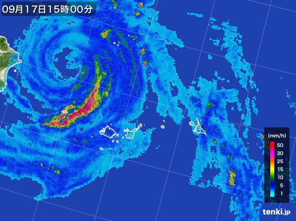 宮古・石垣・与那国(沖縄県)の雨雲レーダー(2016年09月17日)