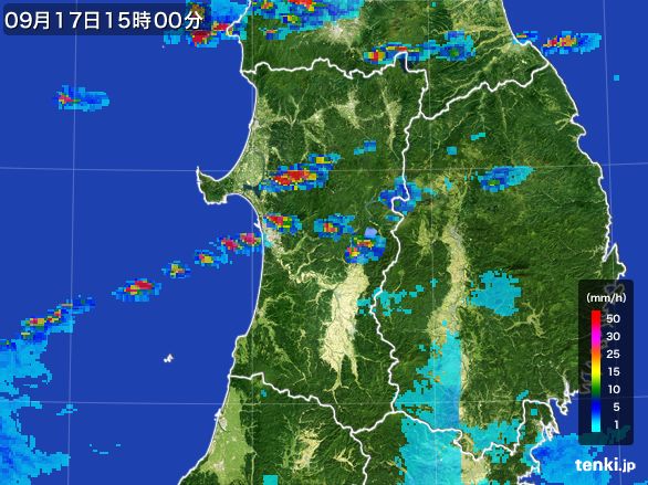 秋田県の雨雲レーダー(2016年09月17日)