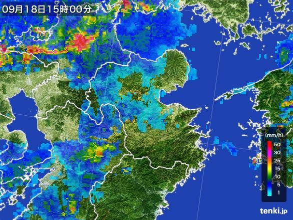 大分県の雨雲レーダー(2016年09月18日)