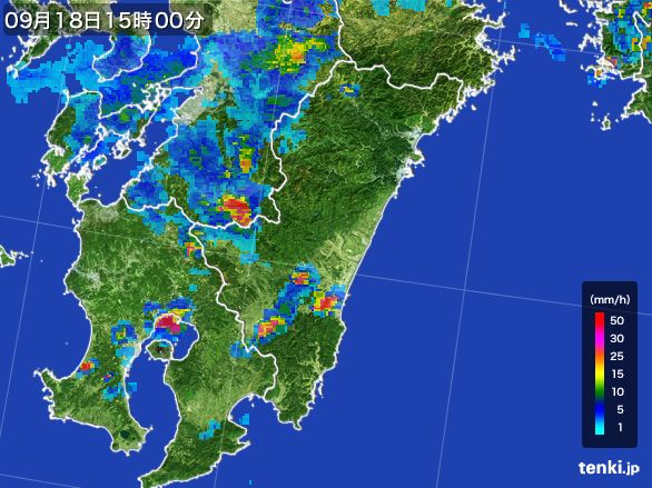 宮崎県の雨雲レーダー(2016年09月18日)