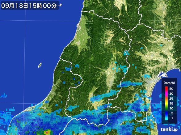 山形県の雨雲レーダー(2016年09月18日)
