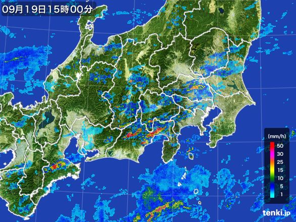 関東・甲信地方の雨雲レーダー(2016年09月19日)