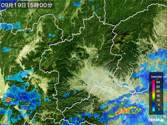 群馬県の雨雲レーダー(2016年09月19日)
