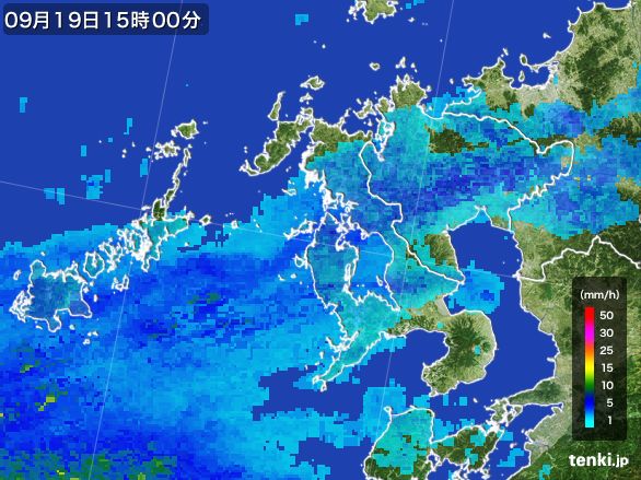 長崎県の雨雲レーダー(2016年09月19日)