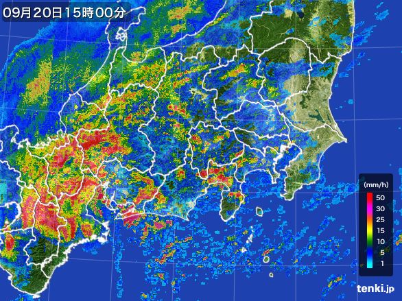 関東・甲信地方の雨雲レーダー(2016年09月20日)