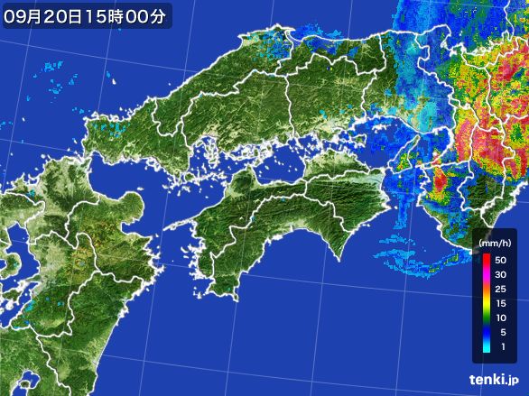 四国地方の雨雲レーダー(2016年09月20日)