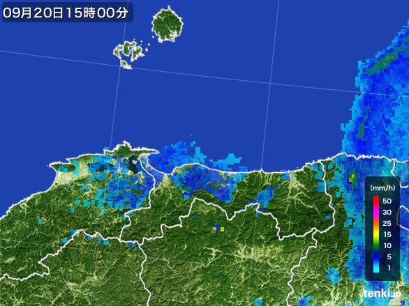 鳥取県の雨雲レーダー(2016年09月20日)