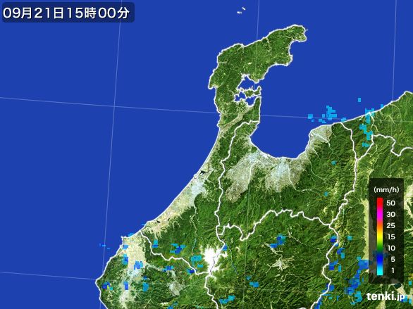 石川県の雨雲レーダー(2016年09月21日)