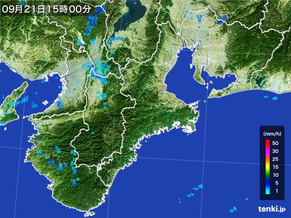 三重県の雨雲レーダー(2016年09月21日)