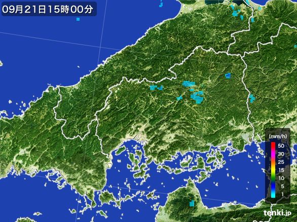 広島県の雨雲レーダー(2016年09月21日)