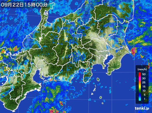 関東・甲信地方の雨雲レーダー(2016年09月22日)