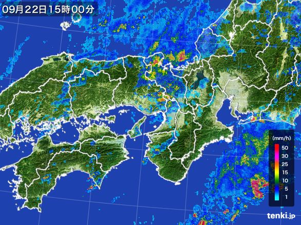 近畿地方の雨雲レーダー(2016年09月22日)