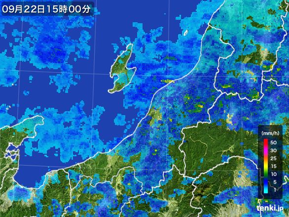 新潟県の雨雲レーダー(2016年09月22日)