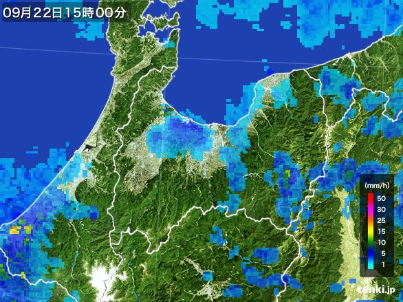 富山県の雨雲レーダー(2016年09月22日)