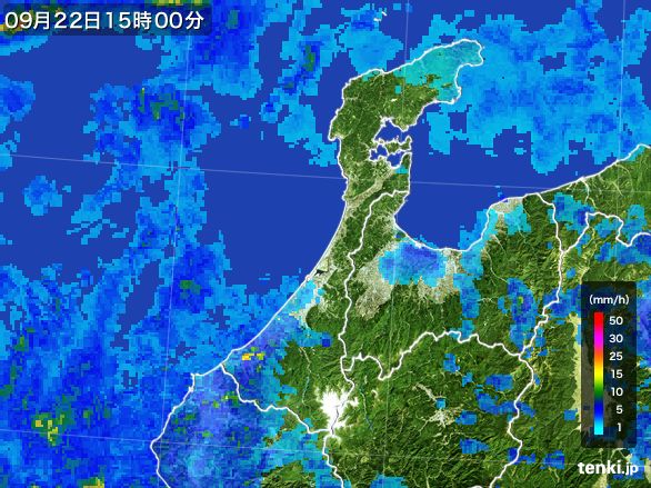 石川県の雨雲レーダー(2016年09月22日)