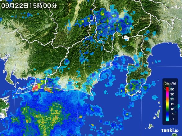 静岡県の雨雲レーダー(2016年09月22日)