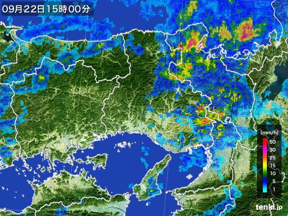 兵庫県の雨雲レーダー(2016年09月22日)