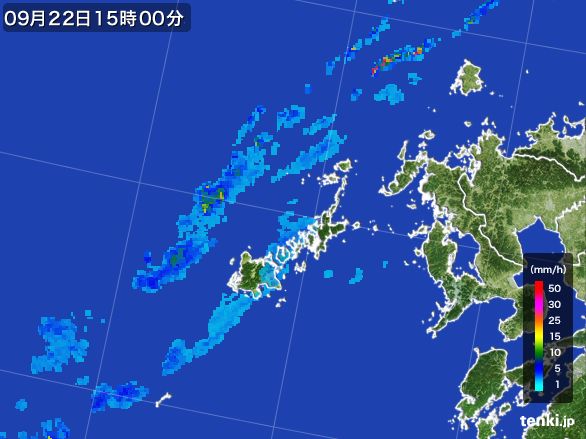 五島列島(長崎県)の雨雲レーダー(2016年09月22日)