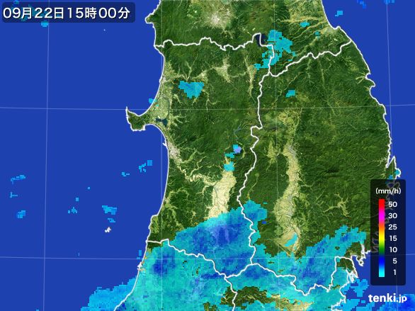秋田県の雨雲レーダー(2016年09月22日)