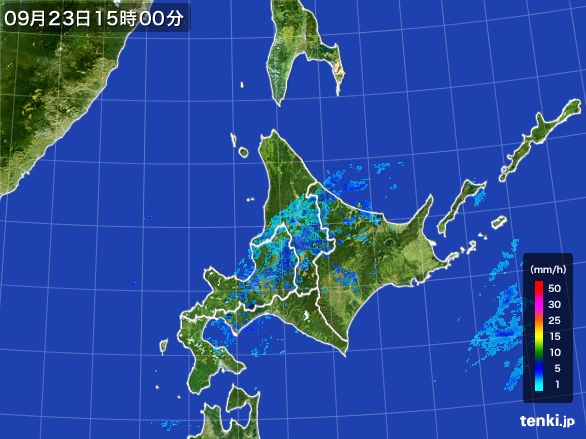 北海道地方の雨雲レーダー(2016年09月23日)