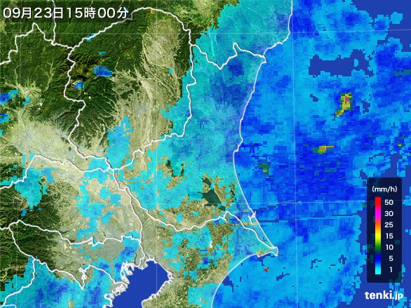 茨城県の雨雲レーダー(2016年09月23日)