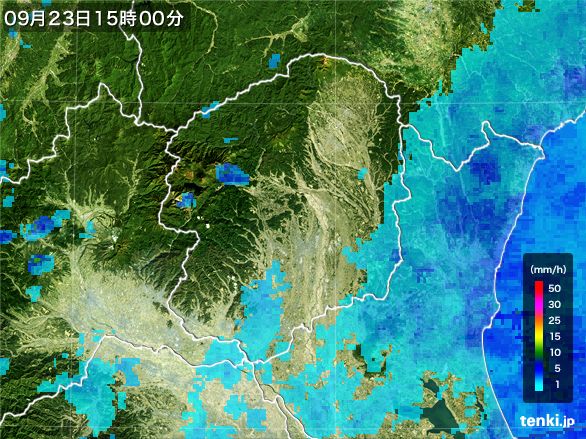 栃木県の雨雲レーダー(2016年09月23日)