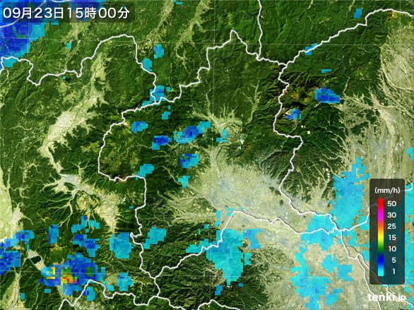 群馬県の雨雲レーダー(2016年09月23日)