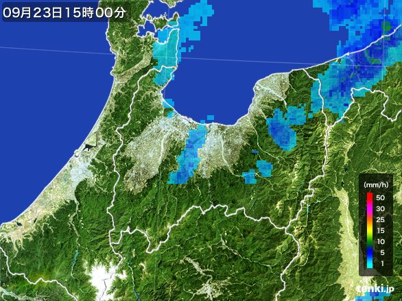 富山県の雨雲レーダー(2016年09月23日)