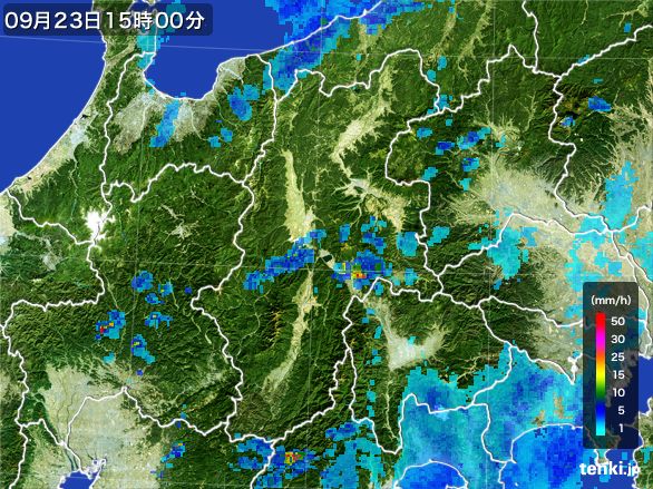 長野県の雨雲レーダー(2016年09月23日)