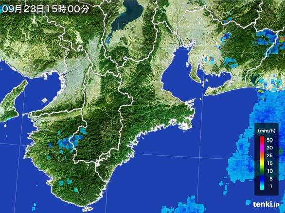 三重県の雨雲レーダー(2016年09月23日)
