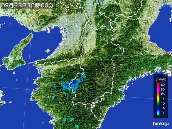 奈良県の雨雲レーダー(2016年09月23日)
