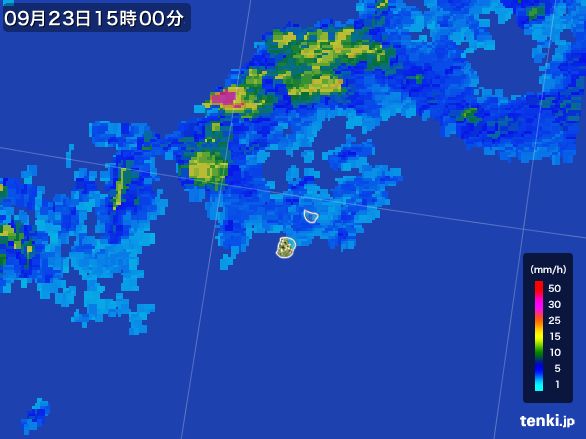 南大東島(沖縄県)の雨雲レーダー(2016年09月23日)