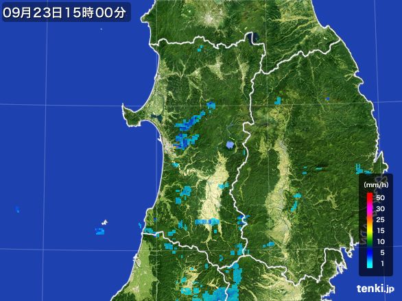 秋田県の雨雲レーダー(2016年09月23日)