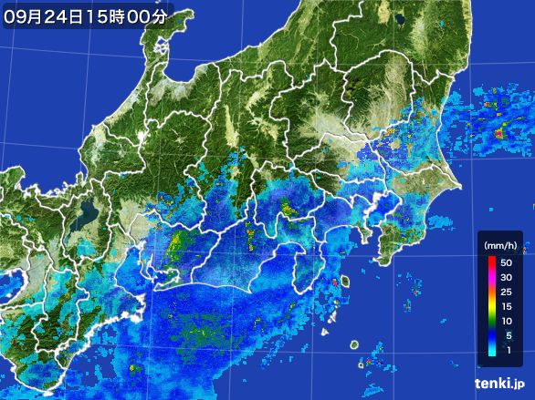 関東・甲信地方の雨雲レーダー(2016年09月24日)