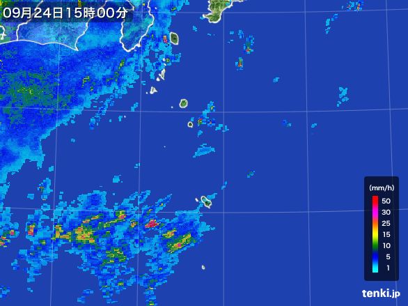 伊豆諸島(東京都)の雨雲レーダー(2016年09月24日)