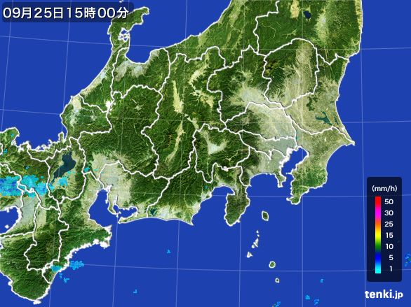 関東・甲信地方の雨雲レーダー(2016年09月25日)
