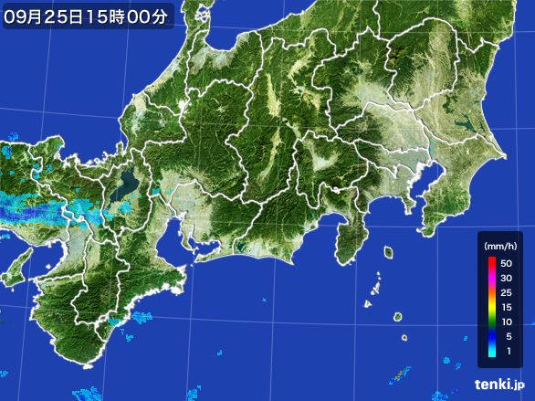 東海地方の雨雲レーダー(2016年09月25日)
