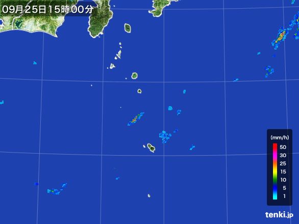 伊豆諸島(東京都)の雨雲レーダー(2016年09月25日)