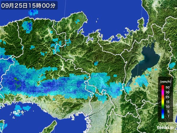 京都府の雨雲レーダー(2016年09月25日)