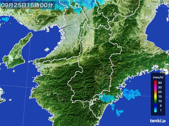 奈良県の雨雲レーダー(2016年09月25日)