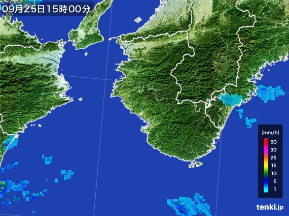 和歌山県の雨雲レーダー(2016年09月25日)