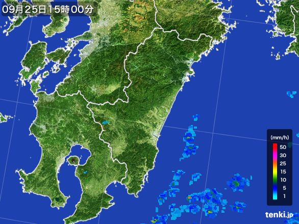 宮崎県の雨雲レーダー(2016年09月25日)