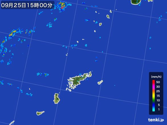 奄美諸島(鹿児島県)の雨雲レーダー(2016年09月25日)