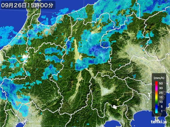 長野県の雨雲レーダー(2016年09月26日)
