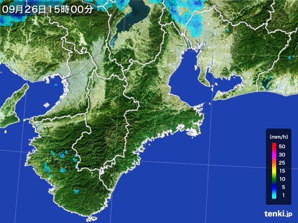 三重県の雨雲レーダー(2016年09月26日)