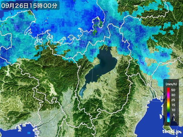 滋賀県の雨雲レーダー(2016年09月26日)