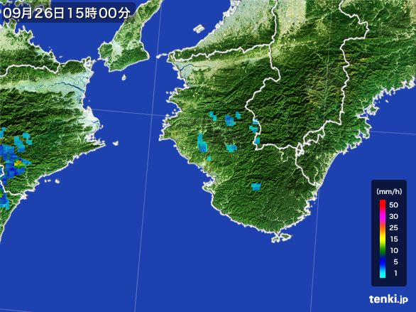 和歌山県の雨雲レーダー(2016年09月26日)