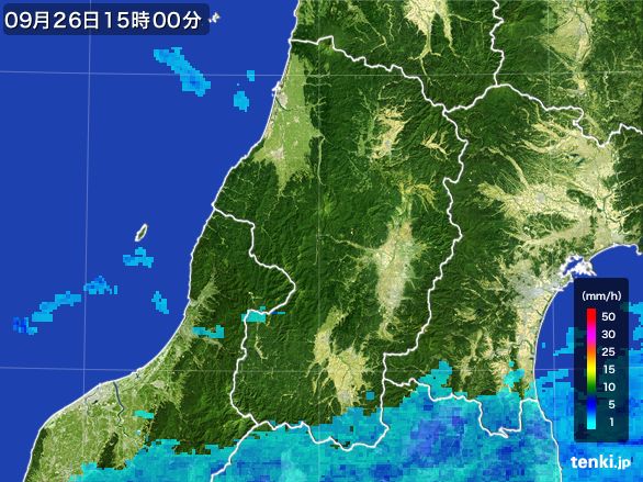 山形県の雨雲レーダー(2016年09月26日)